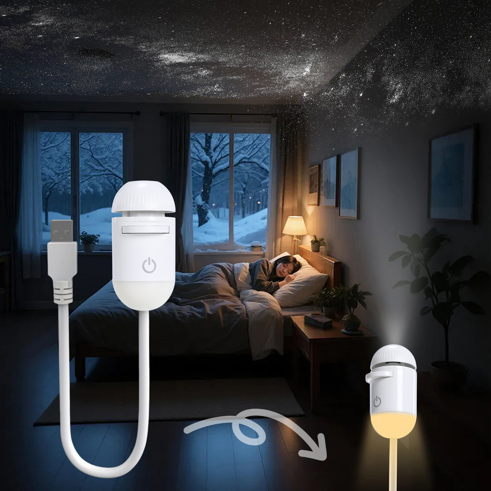 Home Cinema Led Projector - 2-in-1 Mini Galaxy 360° Rotate LED