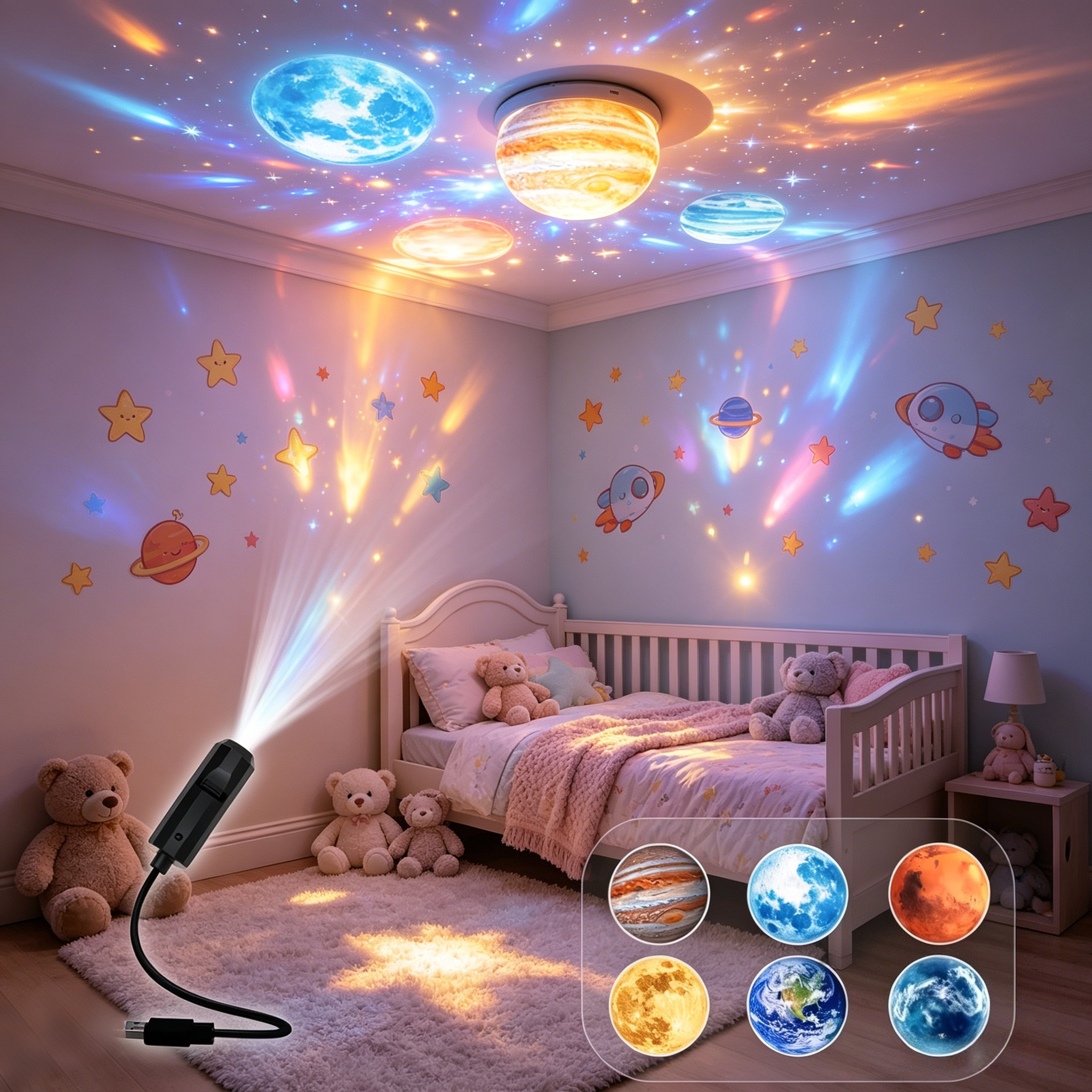Home Cinema Led Projector - 1 lamp 6 planet slidesCreative Moonlight