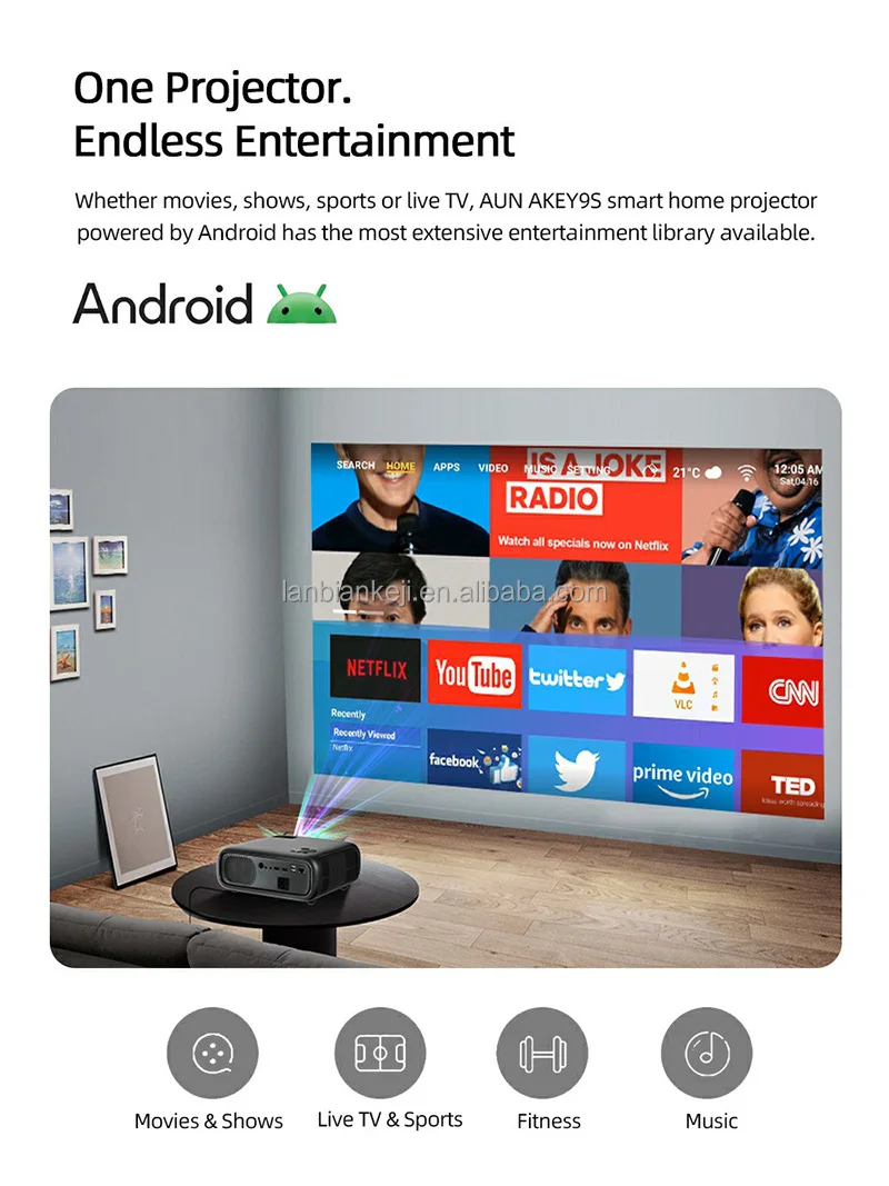 Full HD Android Projector AUN  - Home Cinema Usa ulasan dan harga