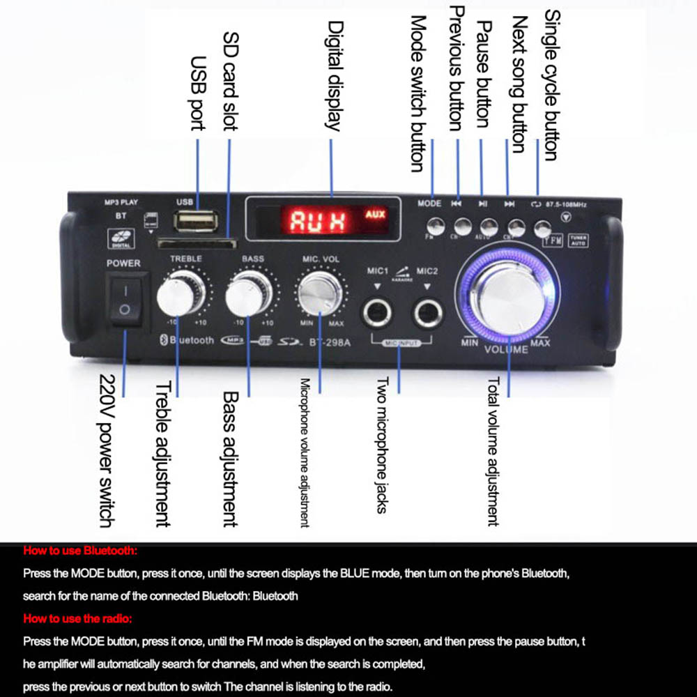220V Bluetooth-compatibe Ampli - Home Cinema Bluetooth ulasan dan harga